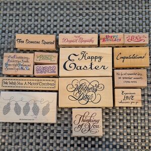 ASSORTED Sentiments/Phrases Wood Mount Rubber Stamp Set, Set Of 15
